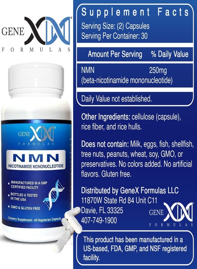 Genex Formulas NMN 250mg - Stabilized Form (60 Capsules), 99% Pure Supplement Capsules for Increased NAD Levels, DNA Repair, & Healthy Aging, GMP Certified - Image 3