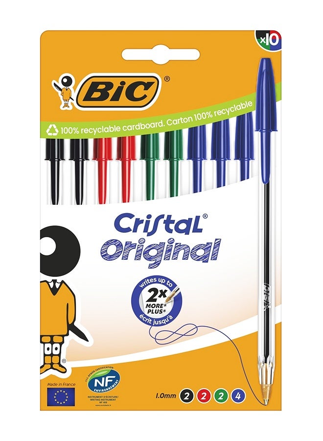 بيك أقلام حبر جاف أصلية من بيك كريستال بألوان متنوعة، رأس متوسط ​​(1.0 مم)، عبوة من 10 أقلام - Image 1