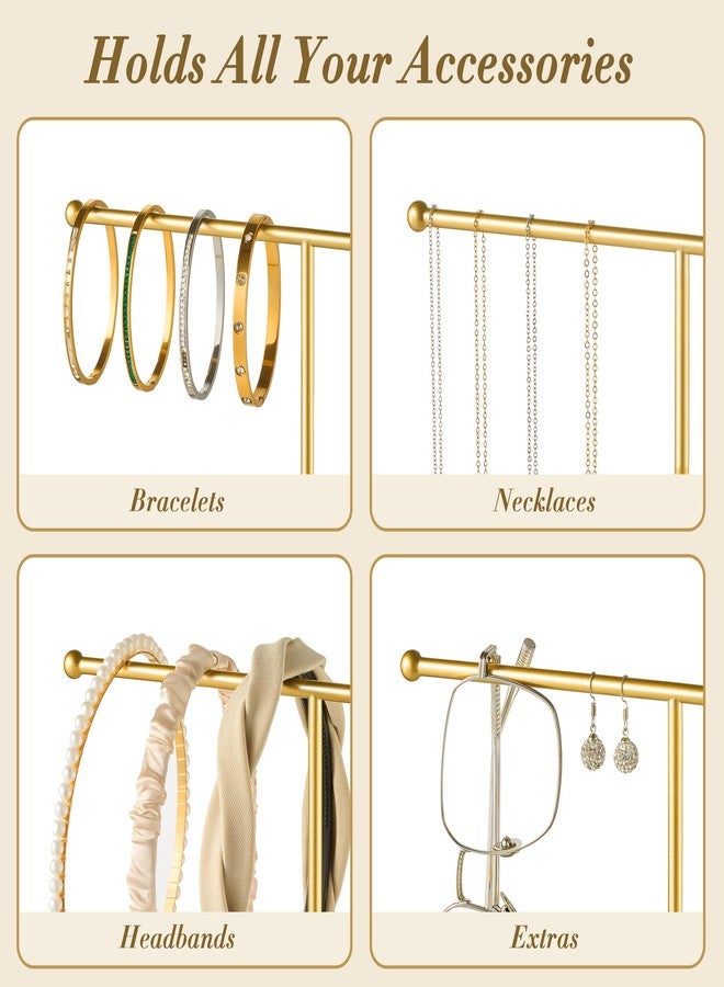 pickpiff Necklace Holder Stand: 2 Tier Jewelry Organizer with Marble Base, Gold Jewelry Tree Display for Bracelets, Rings, Earrings - Image 3