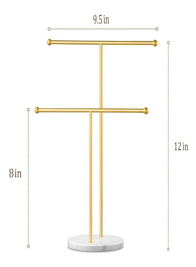 pickpiff Necklace Holder Stand: 2 Tier Jewelry Organizer with Marble Base, Gold Jewelry Tree Display for Bracelets, Rings, Earrings - Image 4