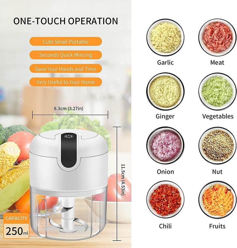 Konquer TimeS KTS Electric Mini Garlic Chopper,Food Processor,Portable Cordless Garlic Mincer Masher, With USB Charging For Vegetable,Chili,Fruits,Ginger,Baby Food Masher, Seasoning 250Ml - Image 4