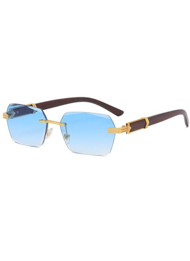 NIBEMINENT - 202 New Wood Grain Legs Metal Sunglasses Europe And The United States Irregular Square Trend Special Glasses - Image 1