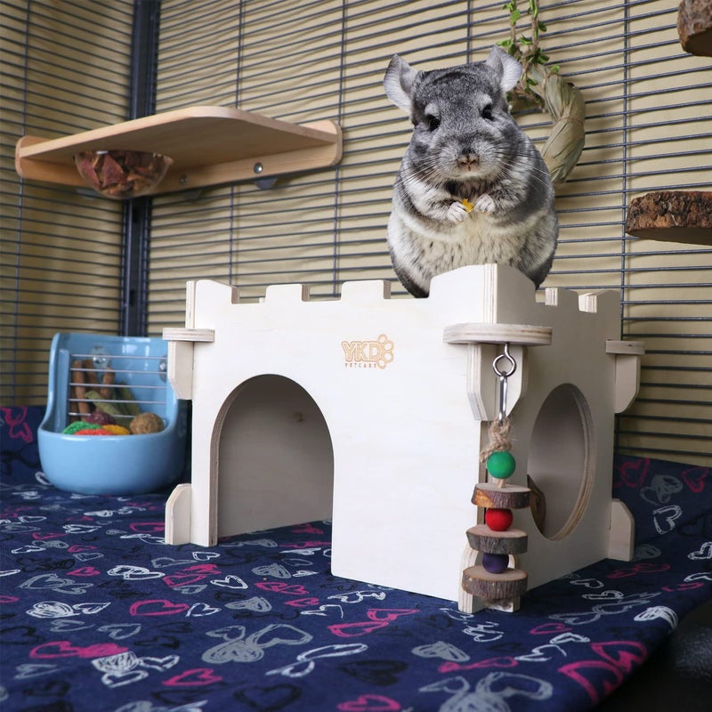 YKD Castle Chinchilla House, Small Animal Hideout for Chinchilla, Guinea Pig, Hedgehog, or Rat, Ventilated Wooden Guinea Pig Hut Habitat with Multiple Doors (Medium) - Image 2
