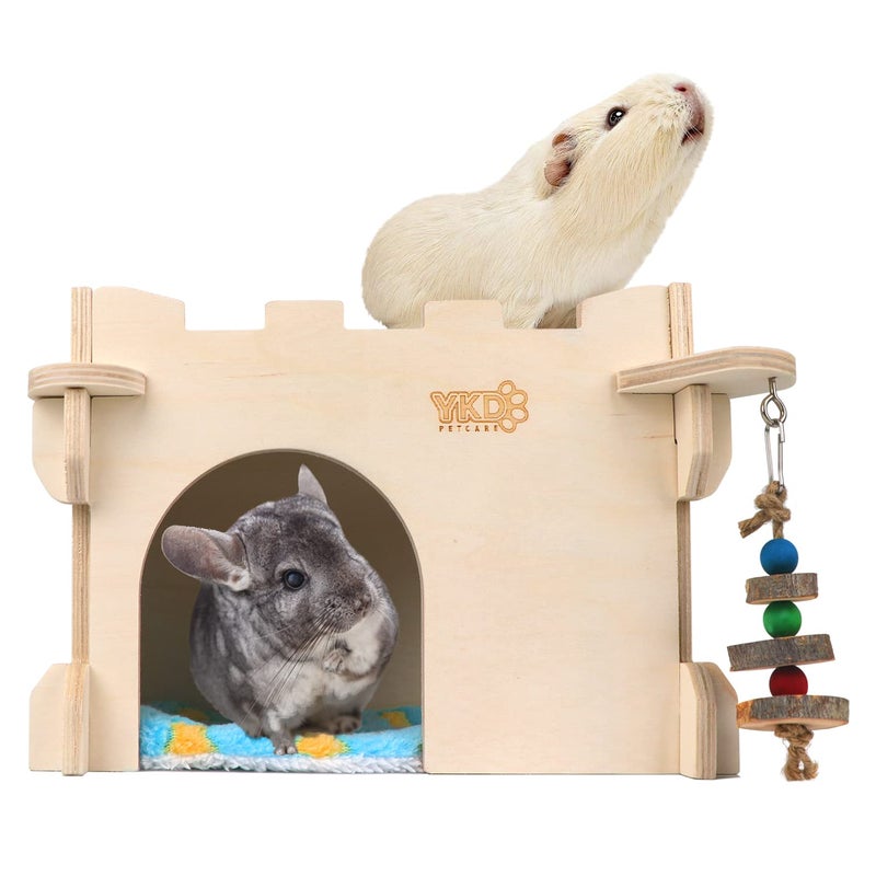 YKD Castle Chinchilla House, Small Animal Hideout for Chinchilla, Guinea Pig, Hedgehog, or Rat, Ventilated Wooden Guinea Pig Hut Habitat with Multiple Doors (Medium) - Image 1