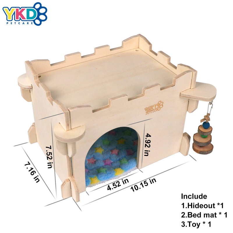 YKD Castle Chinchilla House, Small Animal Hideout for Chinchilla, Guinea Pig, Hedgehog, or Rat, Ventilated Wooden Guinea Pig Hut Habitat with Multiple Doors (Medium) - Image 5