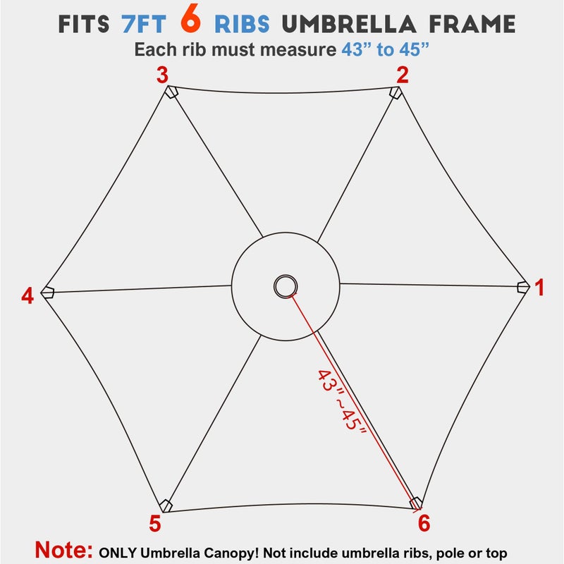 Blissun Patio Umbrella Replacement Canopy for 7.5ft 6-Rib Market Umbrella - Canopy Only (Navy Blue) - Image 3