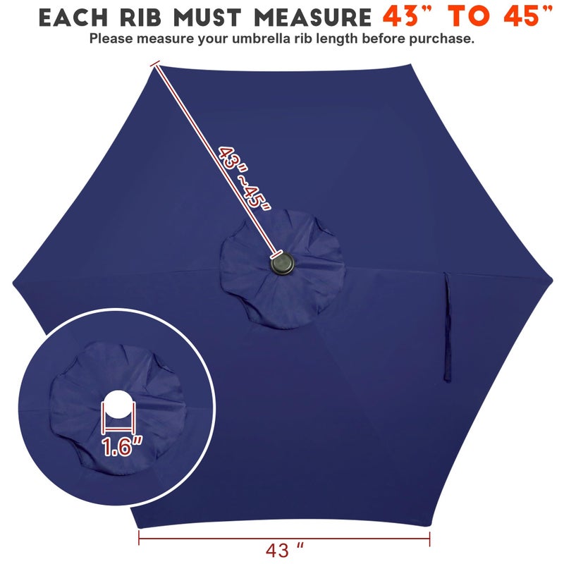 Blissun Patio Umbrella Replacement Canopy for 7.5ft 6-Rib Market Umbrella - Canopy Only (Navy Blue) - Image 4