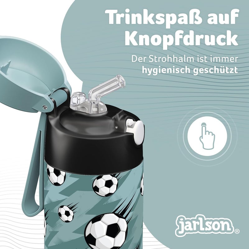 Jarlson قارورة الشرب الفولاذية المقاومة للصدأ للأطفال جارلسون شارلي [مع قشة] - ترمس مقاوم للتسرب - قارورة مياه أطفال - قارورة شرب حرارية للمدرسة والحضانة (350 مل، كرات قدم) - Image 4