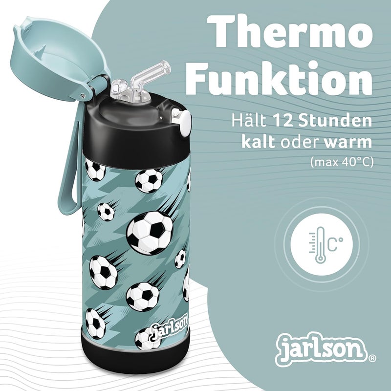 Jarlson قارورة الشرب الفولاذية المقاومة للصدأ للأطفال جارلسون شارلي [مع قشة] - ترمس مقاوم للتسرب - قارورة مياه أطفال - قارورة شرب حرارية للمدرسة والحضانة (350 مل، كرات قدم) - Image 2