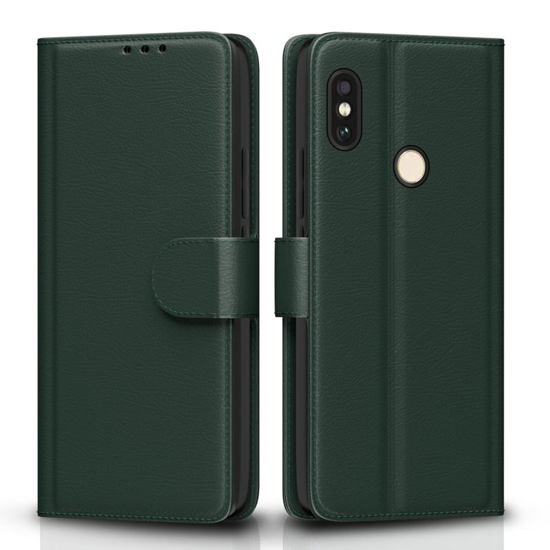 Pikkme غطاء قابل للطي لهاتف Redmi Note 5 Pro بتشطيب جلدي | داخل TPU مع جيوب للبطاقات | حامل محفظة ومضاد للصدمات | حماية كاملة غطاء قابل للطي (أخضر) - Image 1
