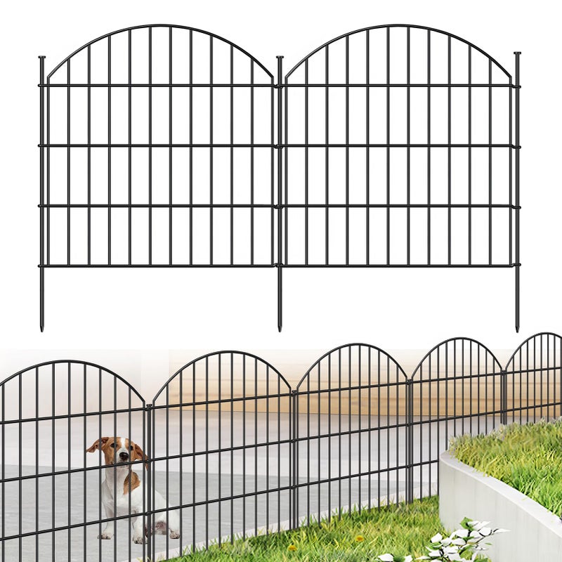 FOREHOGAR Metal Garden Fence 28in (H) x 11.7ft (L), 5 Panels + 6 Stakes Rustproof Border Fence Animal Barrier for Dog, No Dig Garden Fencing for Yard Flower Bed Patio Outdoor, CTW2828 Black - Image 1