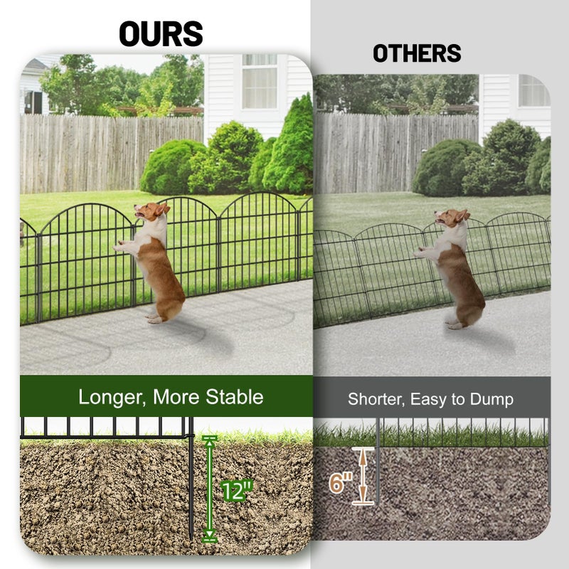 FOREHOGAR Metal Garden Fence 28in (H) x 11.7ft (L), 5 Panels + 6 Stakes Rustproof Border Fence Animal Barrier for Dog, No Dig Garden Fencing for Yard Flower Bed Patio Outdoor, CTW2828 Black - Image 3