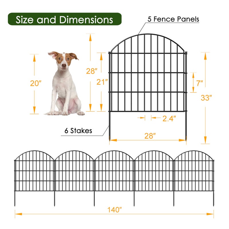 FOREHOGAR Metal Garden Fence 28in (H) x 11.7ft (L), 5 Panels + 6 Stakes Rustproof Border Fence Animal Barrier for Dog, No Dig Garden Fencing for Yard Flower Bed Patio Outdoor, CTW2828 Black - Image 4