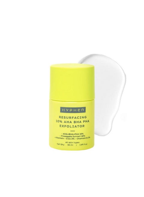 Resurfacing 10% Aha Bha Pha Exfoliator | Instant Exfoliation With 20% Pineapple Extract| Leave-On Exfoliating Serum |Smoothens Texture, Unclogs Pores, Non-Irritating | Facial For Men & Women - 50Ml