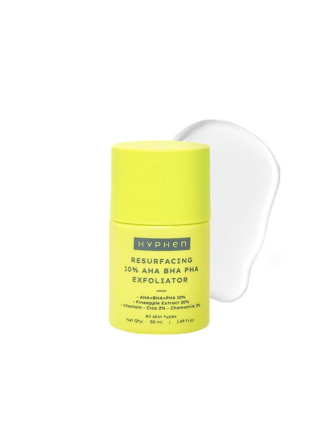 HYPHEN - Resurfacing 10% Aha Bha Pha Exfoliator | Instant Exfoliation With 20% Pineapple Extract| Leave-On Exfoliating Serum |Smoothens Texture, Unclogs Pores, Non-Irritating | Facial For Men & Women - 50Ml - Image 1