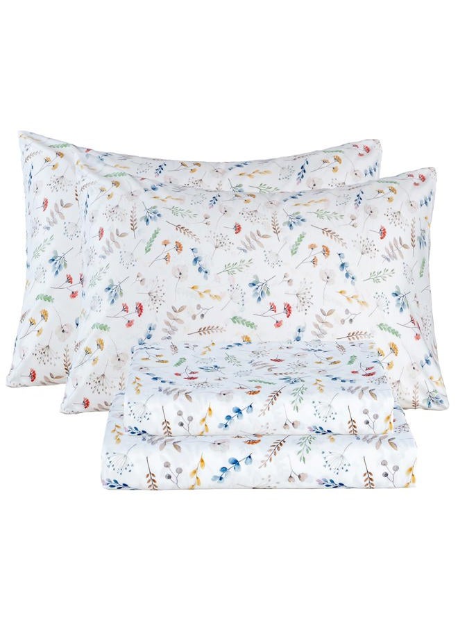 Bedlifes Queen Size Extra Deep Pocket Sheet Sets - Fits Mattresses Up to 18-24" Thick, 4-Piece Microfiber Set with 1800 Thread Count, Soft, Smooth, Breathable, Featuring White Floral - Image 1