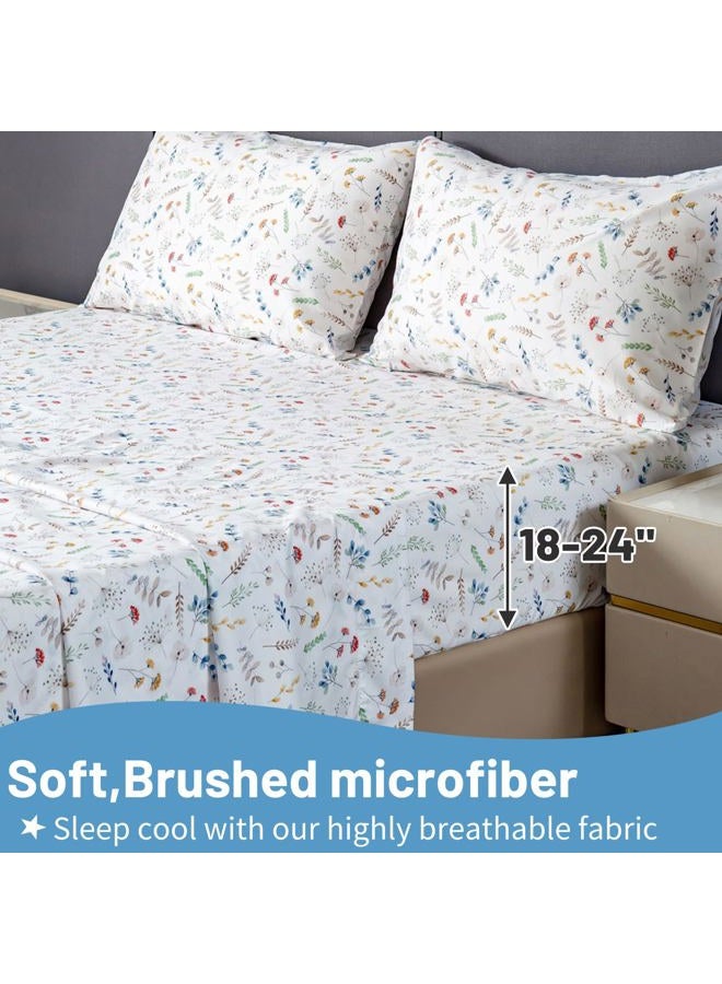 Bedlifes Queen Size Extra Deep Pocket Sheet Sets - Fits Mattresses Up to 18-24" Thick, 4-Piece Microfiber Set with 1800 Thread Count, Soft, Smooth, Breathable, Featuring White Floral - Image 3