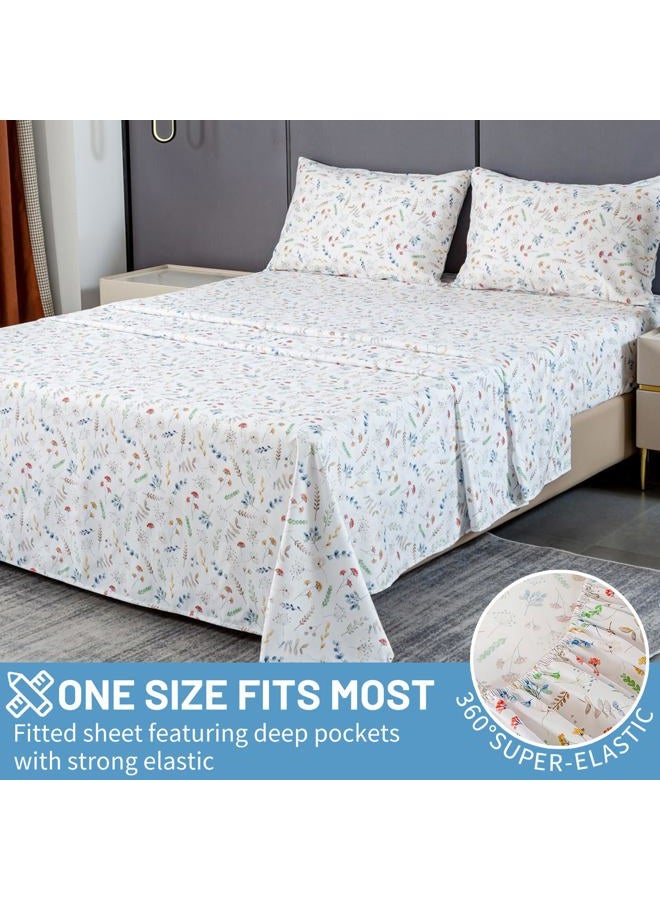 Bedlifes Queen Size Extra Deep Pocket Sheet Sets - Fits Mattresses Up to 18-24" Thick, 4-Piece Microfiber Set with 1800 Thread Count, Soft, Smooth, Breathable, Featuring White Floral - Image 4