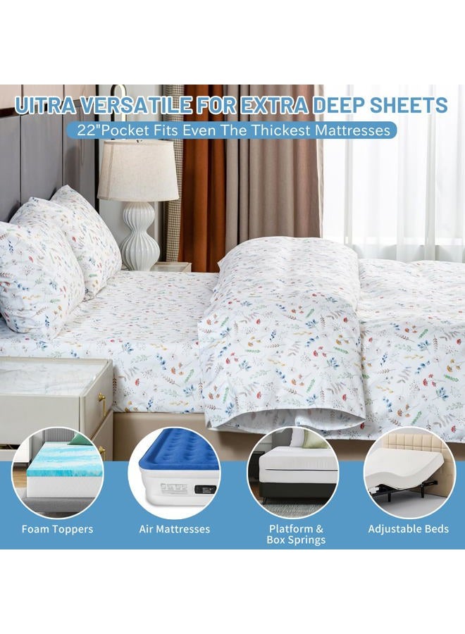 Bedlifes Queen Size Extra Deep Pocket Sheet Sets - Fits Mattresses Up to 18-24" Thick, 4-Piece Microfiber Set with 1800 Thread Count, Soft, Smooth, Breathable, Featuring White Floral - Image 5