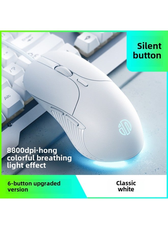 Electronic Competition Mechanical Mouse Silent Qingying Office PB1 Notebook Wired Special Mute Desktop Game Computer-Color:Classic White [6-button Upgraded Version Qingying-Interface:Official Standard - Image 1