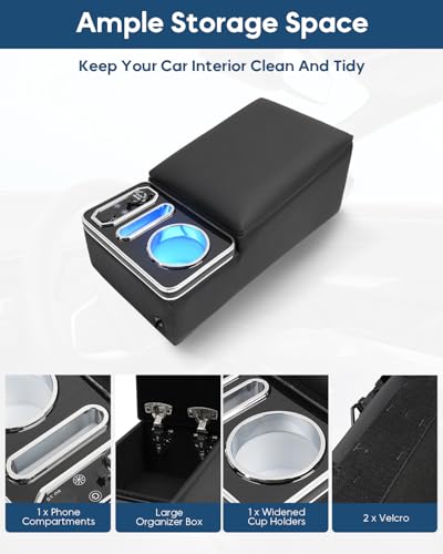 CEMOFE Upgraded Center Console, Truck Bench Front Seats Center Console Organizer and Storage, Cup & Phone Holder for Minivan, SUV, Middle Van - Image 5