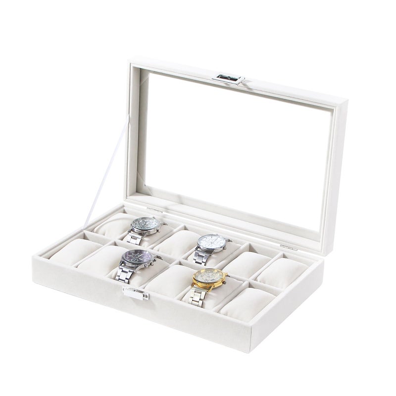 Ausalivan Watch Display Case For Men,Leather Watch Organizer Box,Watch Travel Organizer Tray,Watch Collection Storge Holder For Women (Beige Velvet, 12 Slots) - Image 1