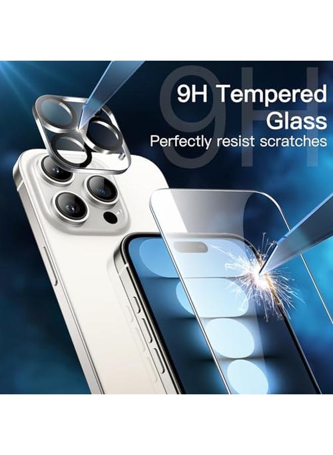 جي تيك واقي شاشة لهاتف آيفون 15 برو مقاس 6.1 بوصة مع واقي عدسة الكاميرا أداة تركيب سهلة فيلم زجاجي مقوى شفاف عالي الدقة عبوتان لكل منهما - Image 4