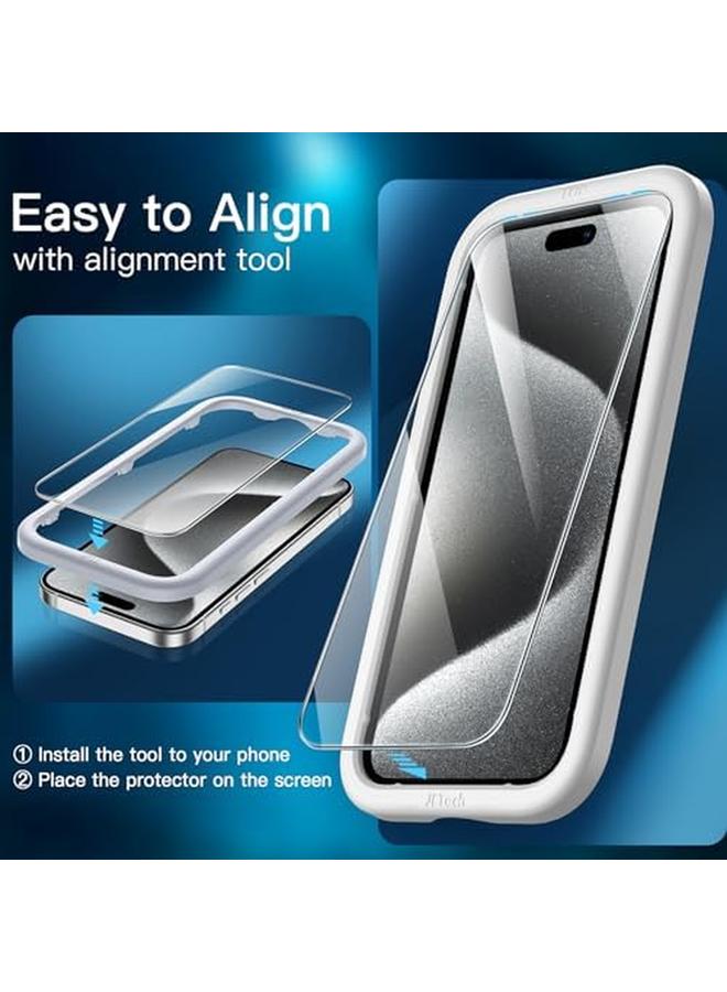 جي تيك واقي شاشة لهاتف آيفون 15 برو مقاس 6.1 بوصة مع واقي عدسة الكاميرا أداة تركيب سهلة فيلم زجاجي مقوى شفاف عالي الدقة عبوتان لكل منهما - Image 5