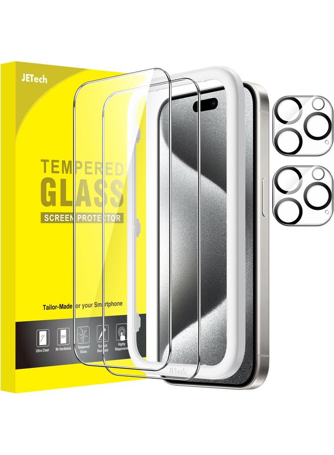 جي تيك واقي شاشة لهاتف آيفون 15 برو مقاس 6.1 بوصة مع واقي عدسة الكاميرا أداة تركيب سهلة فيلم زجاجي مقوى شفاف عالي الدقة عبوتان لكل منهما - Image 1