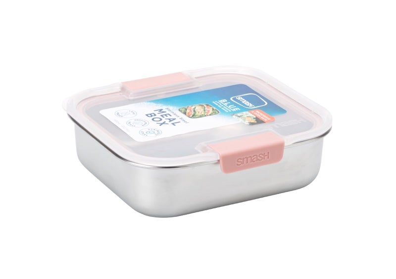 Smash Microwave Safe Stainless Steel Lunch/Sandwich/Meal Box, Pink - Image 2