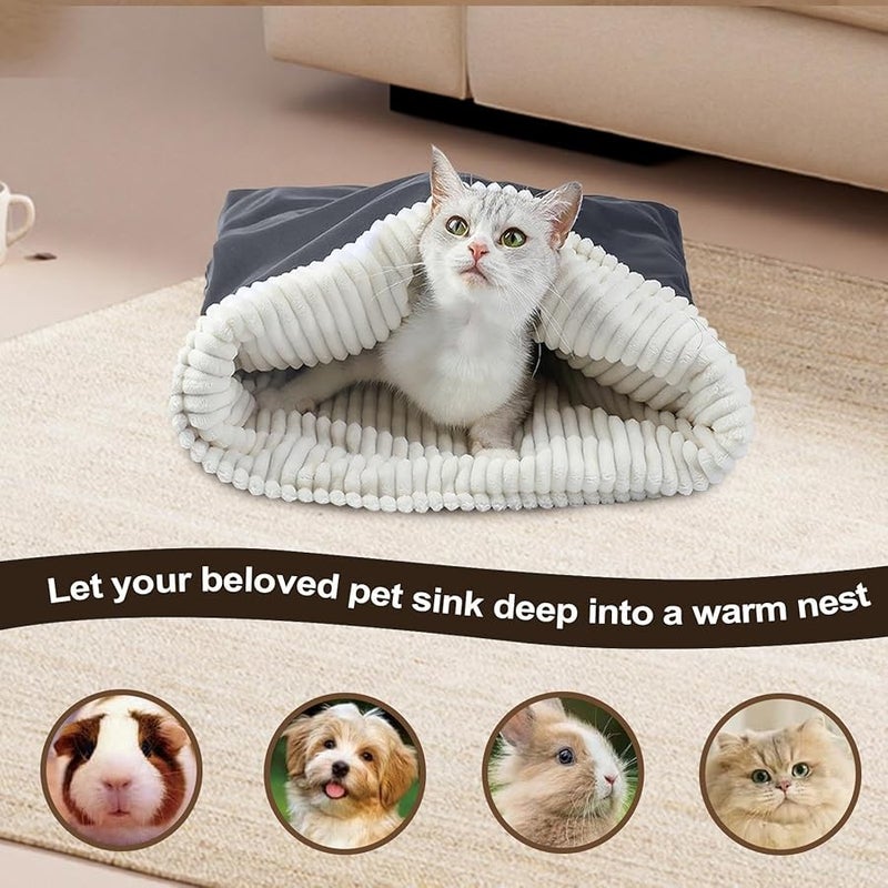سرير نفق القط الرمادي، ناعم من الفرو، عش دافئ للحيوانات الأليفة، كهف مريح للاسترخاء للقطط المنزلية - Image 3