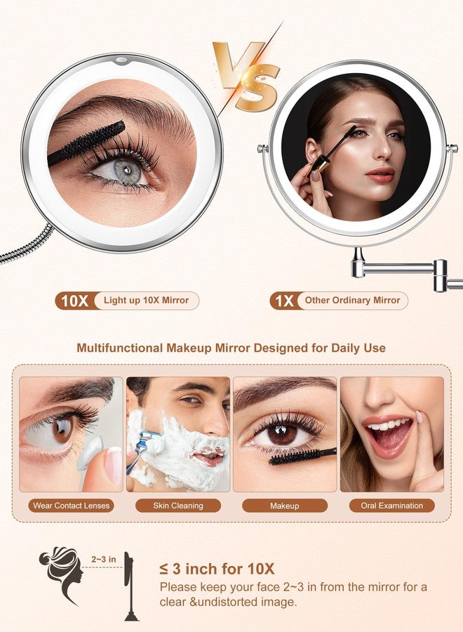 Brightown 10x Magnifying LED Lighted Makeup Mirror, 7" Flexible Goose-neck, 360° Swivel Wall Mirror, Bathroom Magnification LED Daylight Vanity Mirror with Suction Cup, Cordless, Bathroom & Travel Mirror - Image 5