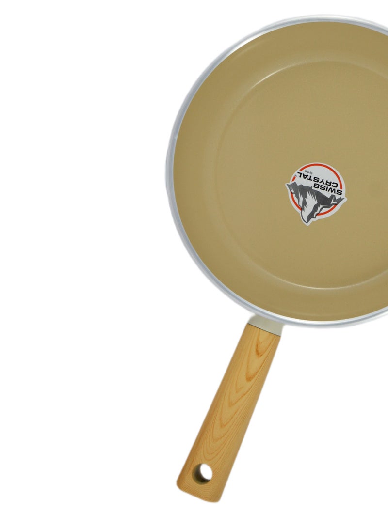 Homemaker Swiss Crystal High Quality Ceramic Coating Non-Stick Frypan - 20cm - Natural Wood Handle - Beige - Image 2