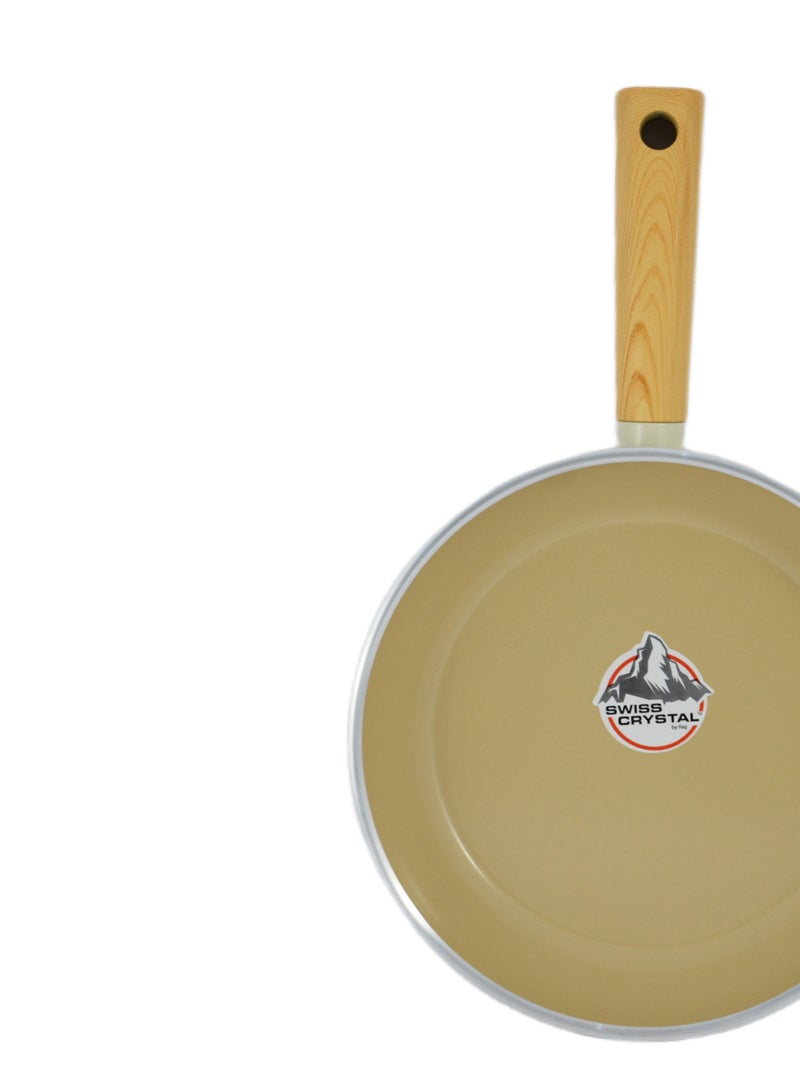 Homemaker Swiss Crystal High Quality Ceramic Coating Non-Stick Frypan - 20cm - Natural Wood Handle - Beige - Image 3