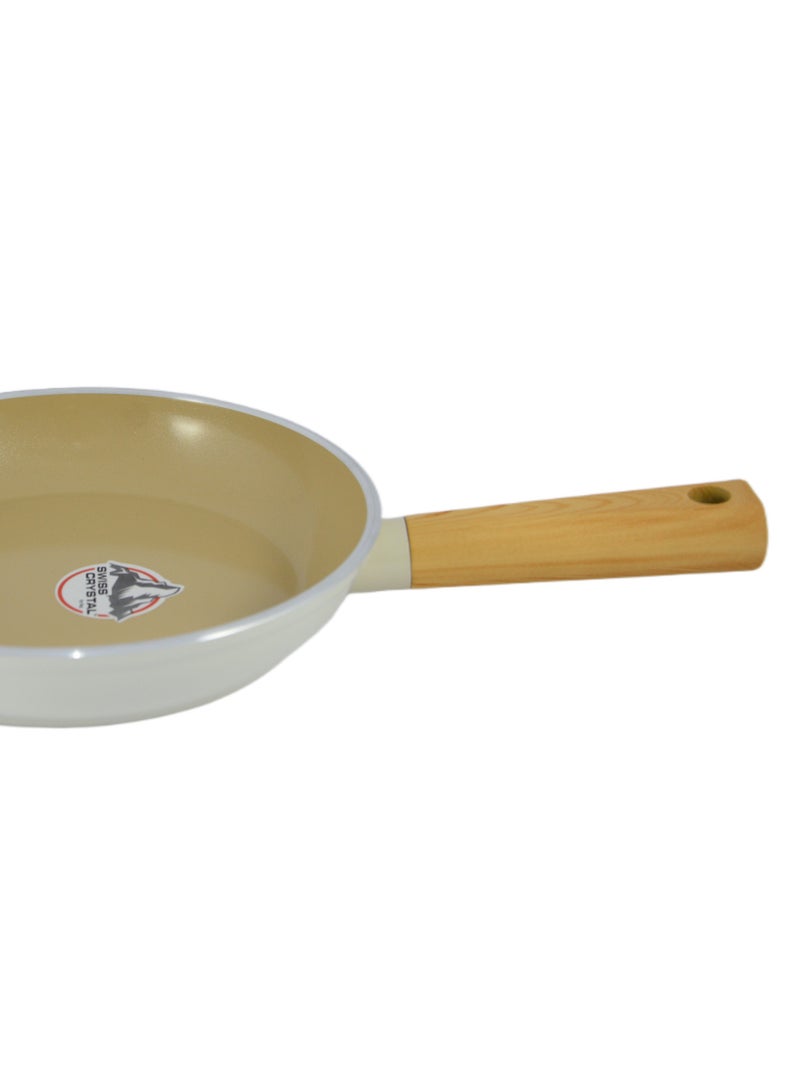 Homemaker Swiss Crystal High Quality Ceramic Coating Non-Stick Frypan - 20cm - Natural Wood Handle - Beige - Image 4