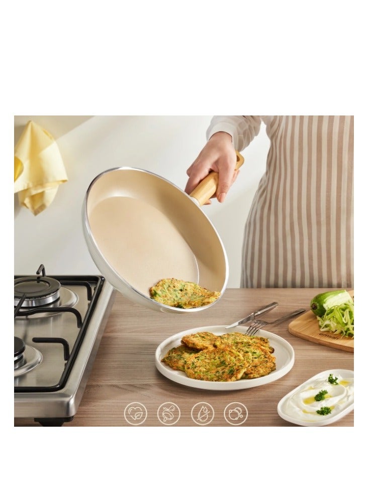 Homemaker Swiss Crystal High Quality Ceramic Coating Non-Stick Frypan - 20cm - Natural Wood Handle - Beige - Image 5