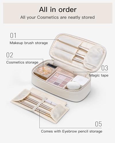 Vlando Travel Makeup Bag,Small Makeup Pouch Cosmetic Bag for Women Makeup Organizer Bag Gifts for Women Girlfriend Teacher Mom Brithday Gifts-White - Image 3