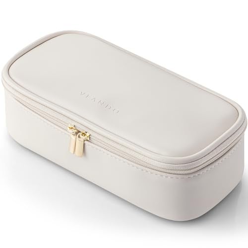 Vlando Travel Makeup Bag,Small Makeup Pouch Cosmetic Bag for Women Makeup Organizer Bag Gifts for Women Girlfriend Teacher Mom Brithday Gifts-White - Image 1