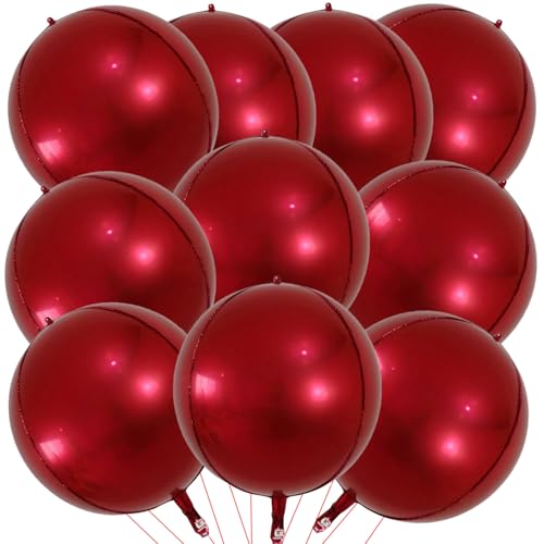 KALOR 10 Pcs 22 Inch Burgundy Red Mylar Balloons Large 4D Giant Round Foil Balloon Big Mirror Metallic Balloons for Birthday Party Baby Shower Gender Reveal Supplies - Image 1