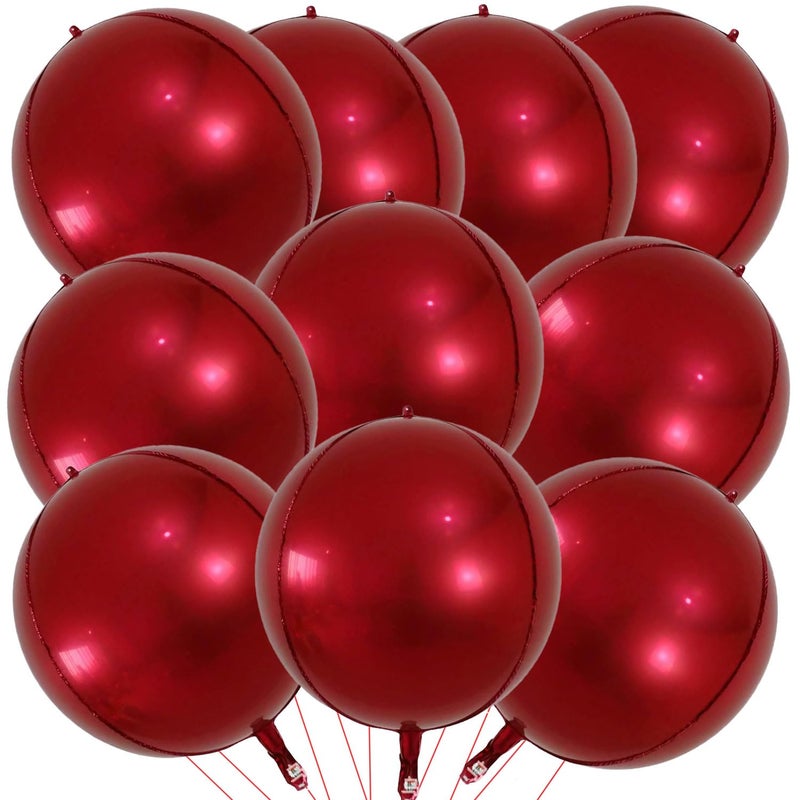 KALOR 10 Pcs 22 Inch Burgundy Red Mylar Balloons Large 4D Giant Round Foil Balloon Big Mirror Metallic Balloons for Birthday Party Baby Shower Gender Reveal Supplies - Image 3