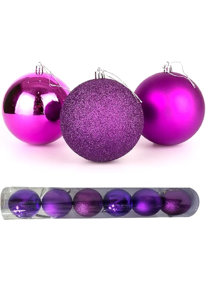 The Bros 10CM Purple Christmas Ball Ornaments - Set of 6, Xmas Tree Baubles, Elegant Holiday Decorations for Tree, Home, Office, and Party Décor - Image 1