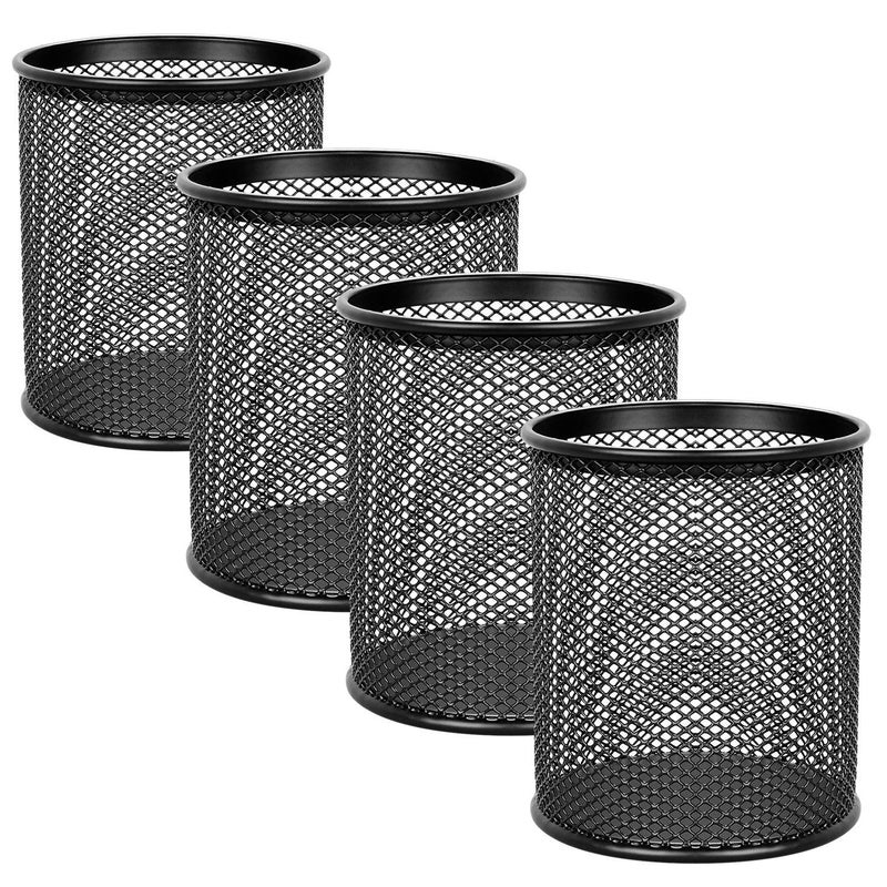 Shuban Metal Mesh Pencil Holder Round Pen Cups For Desk Organizer Classroom Organization Pencil Holders Wire Makeup Brush Holders For Desk Office Supplies-4 Pcs - Image 1