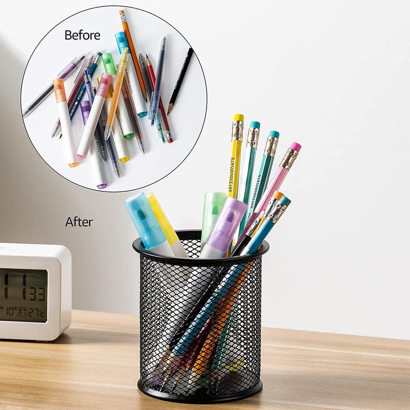 Shuban Metal Mesh Pencil Holder Round Pen Cups For Desk Organizer Classroom Organization Pencil Holders Wire Makeup Brush Holders For Desk Office Supplies-4 Pcs - Image 4