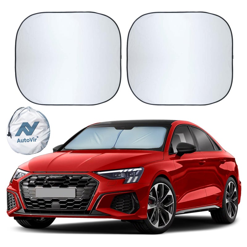 Autovir 2 Piece Car Windshield Sun Shade Foldable  Durable Polyester Windshield Sunshade Blocks Sun Heat and UV Rays  Sunshade for Car Ensuring Interior Protection  Small 29x235