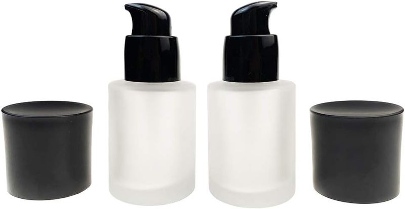 vipolish 2 Pcs 30ML 1OZ Upscale Empty Refillable Frosted Glass Pump Bottle Liquid Foundation Container Dispenser Storage Vial Lotion Essence Emulsion Sample Case for Travel
