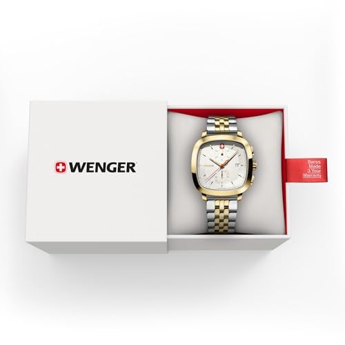 Wenger ساعة ونجير الكلاسيكية العتيقة كرونو | ساعة يد كرونوغراف للرجال مصنوعة في سويسرا | علبة مربعة مستديرة، كوارتز، قرص أبيض، 40 مم، مقاومة للماء حتى 50 متر | حزام متعدد الألوان | 01.1933.107 - Image 3