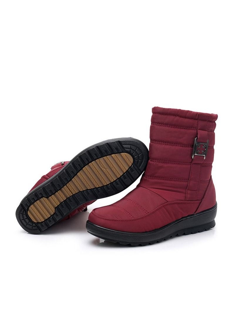 Loquat - Women's Winter Waterproof Cow Tendon Bottom With Plush Insulation Cotton Boots Red - Image 1