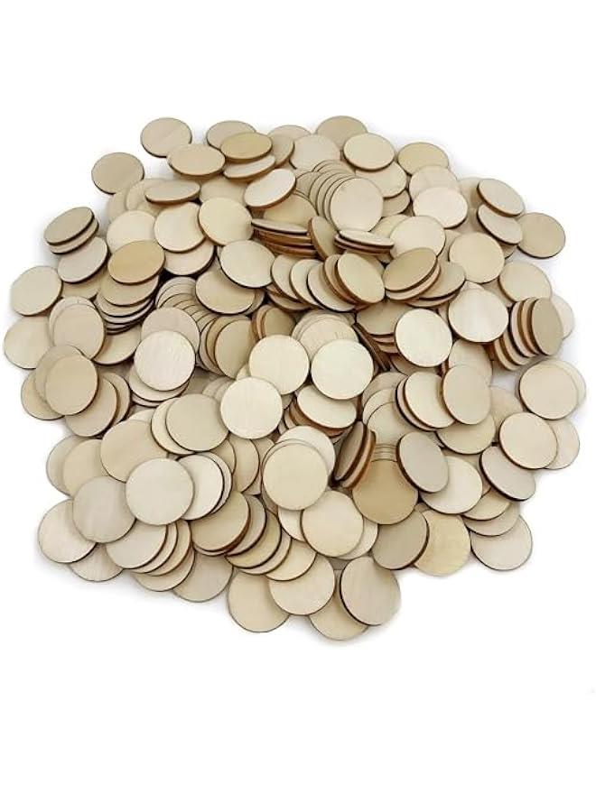 Arabest 300 Pcs Unfinished Wood Circle Round Disc Blank Natural Wooden Cutout Ornaments for Decoration DIY Craft Art Supplies (Round 1 x 1 x 0.12 inches) - Image 1