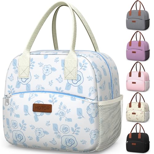 HOTOR Lunch Bag for Women Men WearResistant Insulated Lunch Box with Large Capacity MultiFunctional Cooler Bag for Office Picnic White with Blue Flower 10L1060 x 590 x 950 - Image 1