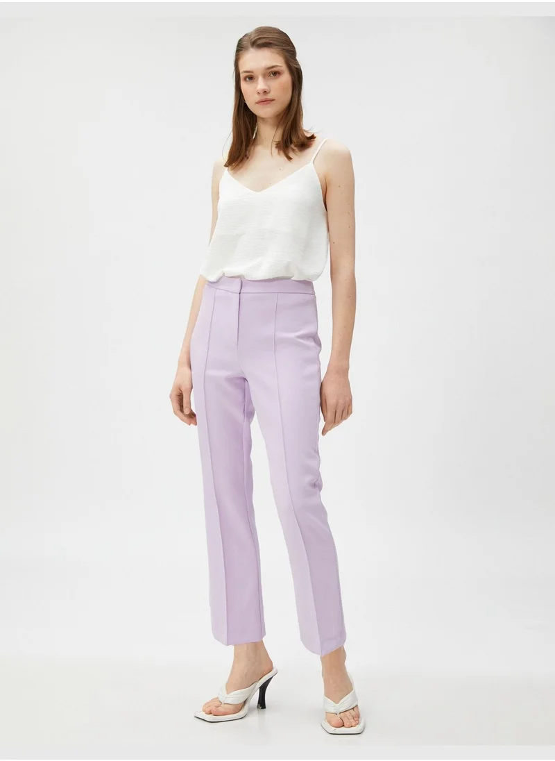 KOTON Crop Trousers Ribbed High Rise